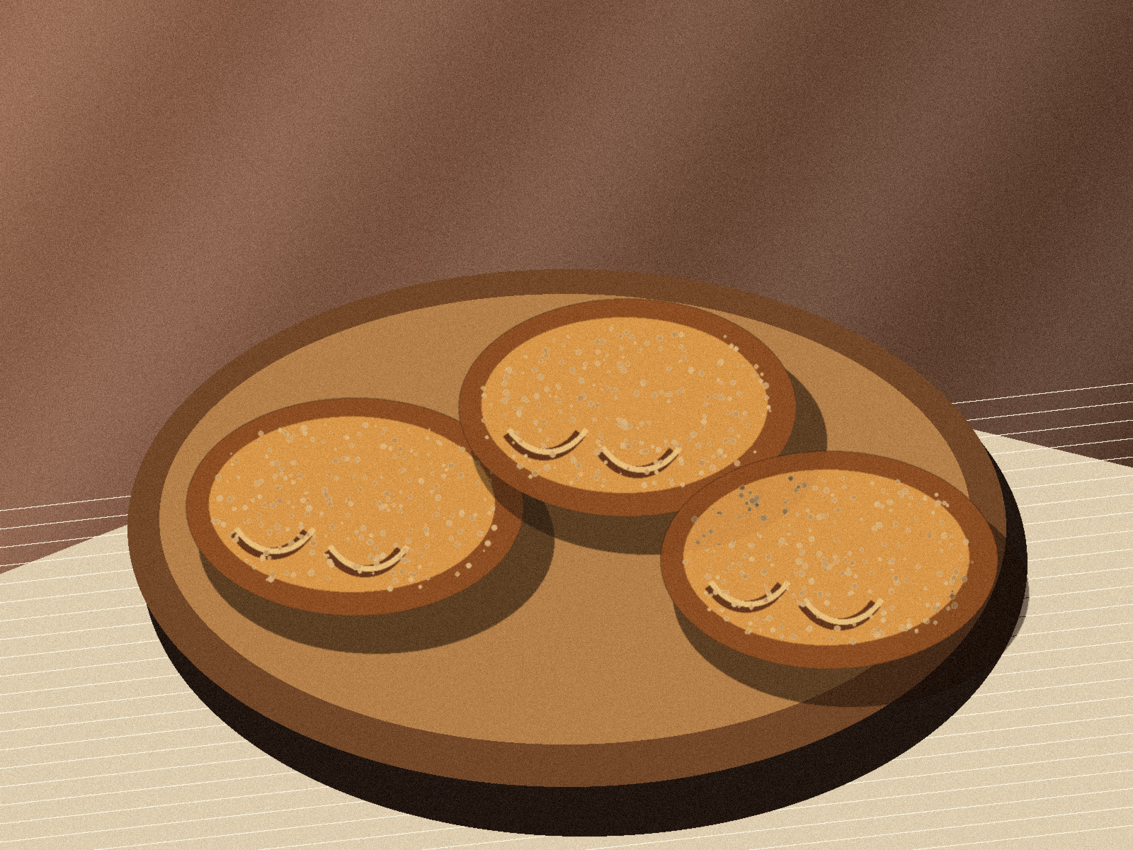 Golden handmade pastries displayed on a wooden board